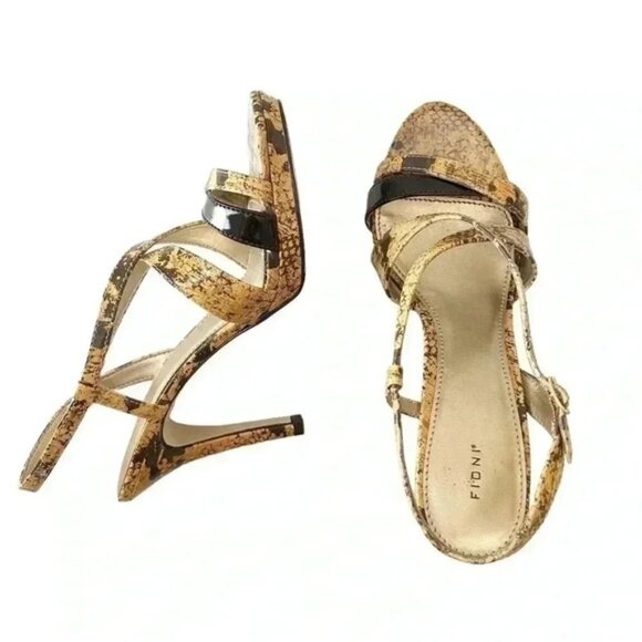 Fioni Strappy High Heel Sandals Snakeskin Tan Brown Faux Leather Size 7.5 - Picture 9 of 14